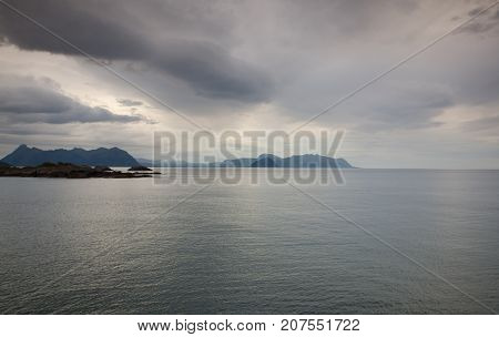 Dramatic Sunset On The Coast In Laukvik Lofoten Islands Nordland Norway