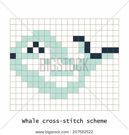 Cross-stitch pixel art butterfly whale animal vector set. Cross-stitch brick style zoo for kid building kit toys or embroidery scheme products.