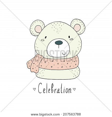 vector card with cute hand drawn bear. vector print.