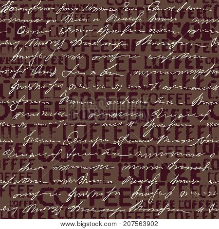 Coffee. Abstract coffee pattern on brown background with a lettring.