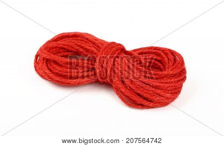 Red Jute Twine Coil Skein Isolated On White