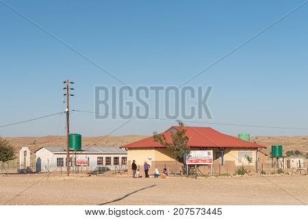 KLEIN MIER SOUTH AFRICA - JULY 6 2017: The primary health care clinic and a primary school of the United Reformed Church in Klein Mier (small ant) a village in the Northern Cape Province of South Africa