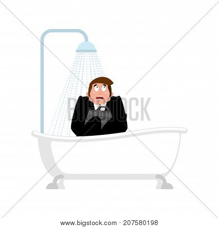 Paranoid. Crazy Boss In Bath. Mad Businessman In Shower. Vector Illustration