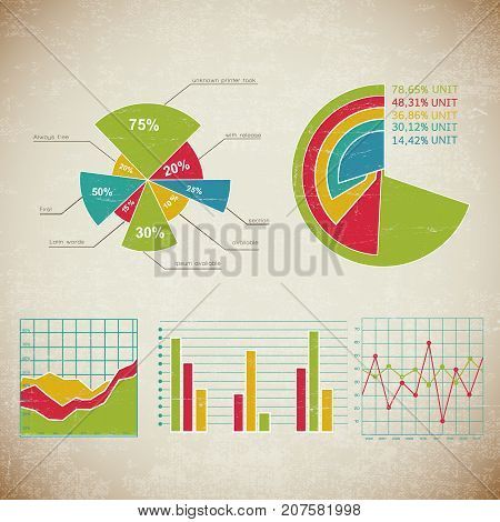 Vintage chart set infographic with different types of charts and for different business assessments vector illustration
