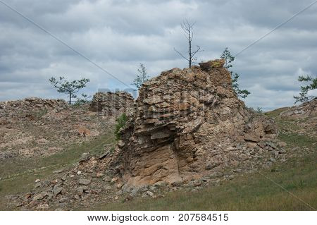 Rocks in tangerian steppes near lake Baikal, Russia