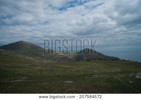 Open landscape of tangerian steppes near lake Baikal, Russia