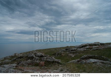 Lake Baikal view in Aya bay in Tangerian steppes