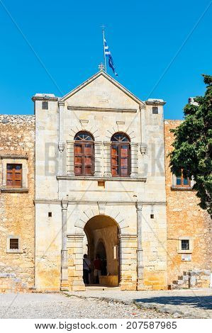 Arkadi, Crete, June 10, 2017: Arkadi Monastery Situated At The Southeast Of Rethymnon, Crete, Greece
