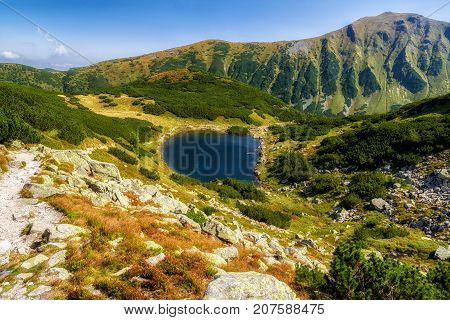 Lakes Rohacske plesa and hill Volovec n West Tatras mountains Slovakia. Beautiful landscape