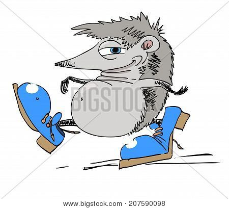 Happy hedgehog walking, cartoon image. Artistic freehand drawing. Authentic cartoon.
