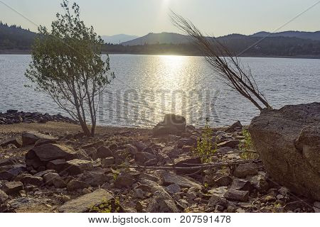 Sunset In The Reservoir Of Navacerrada. Madrid's Community. Spain. Europe.