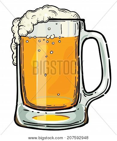 Beer jug cartoon image. Artistic freehand drawing. Authentic cartoon.