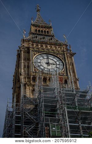 London, 28th September 2017:- The Palace of Westminster, home to the British Parliament with scaffolding due to renovation work on the UNESCO world heritage site.