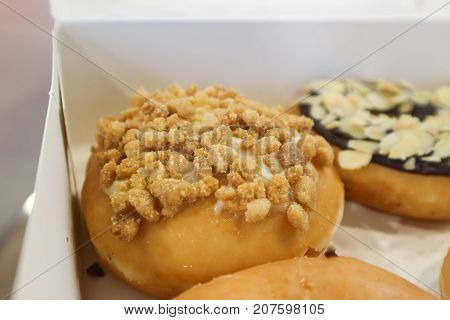 donut or doughnut with crumble topping , bread