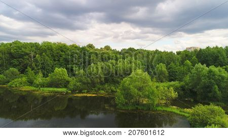The reservoir in the middle zone of Russia in the summer. Landscape.