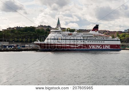 STOCKHOLM, SWEDEN - SEPTEMBER 10: Viking Line ship Gabriella on September 10, 2017 in Stockholm, Sweden. The ship sails each day to Helsinki.