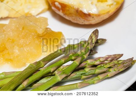 Fine tip asparagus. Organic nutritional vegetable served with meal. Healthy diet food.