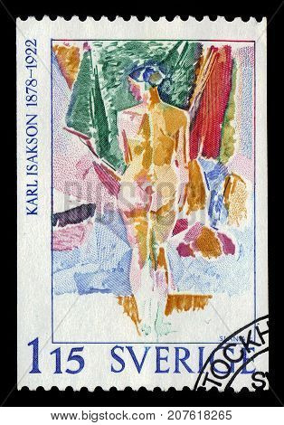 SWEDEN - CIRCA 1978: a stamp printed in the Sweden shows nude woman, painting by swedish artist Karl Isakson, circa 1978