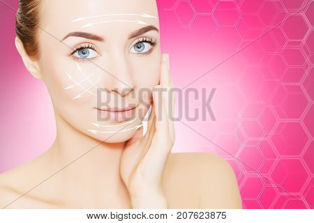 renovating skin concpet. woman face portrait with lifting marks