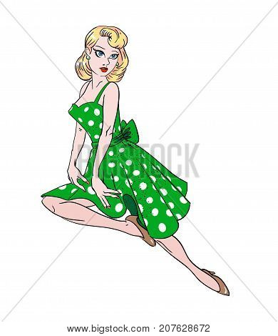 Pin up girl freehand picture. Artistic drawing.