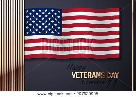 Vector Illustration with American Flag and Golden Decorative Elements.