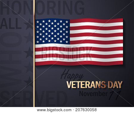 Vector Illustration with American Flag and Golden Decorative Elements.
