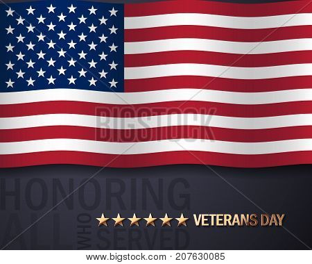 Vector Illustration with American Flag and Golden Decorative Elements.