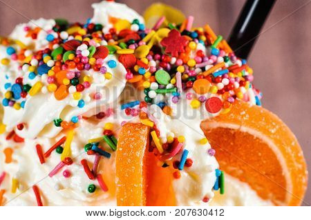 Chocolate Freakshake With Meringue, Chocolate, Biscuits, Marshmallows And Sweets