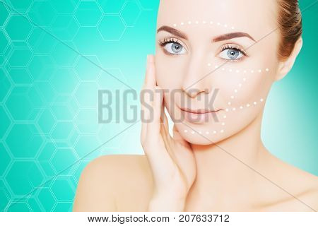 renovating skin concpet. woman face portrait with lifting marks