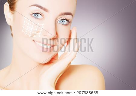 renovating skin concpet. woman face portrait with lifting marks