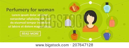 Perfumery for woman banner horizontal concept. Flat illustration of perfumery for woman banner horizontal vector concept for web design