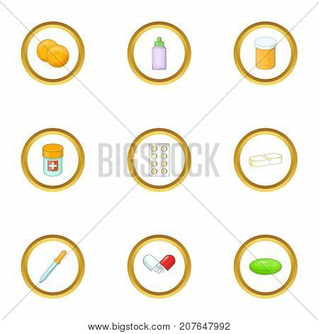 Medicinal preparation icons set. Cartoon style set of 9 medicinal preparation vector icons for web design