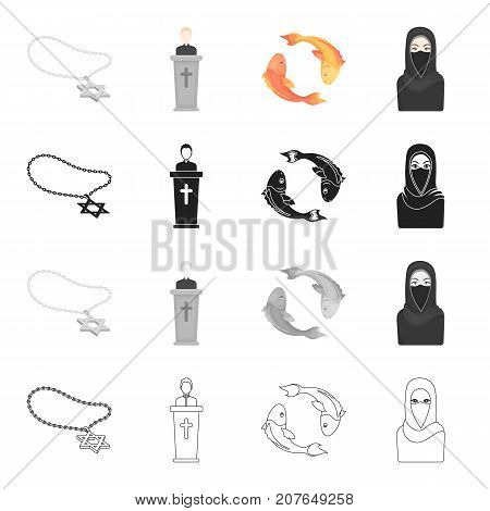 Religion, attributes, accessories and other  icon in cartoon style.Burqa, Arab, nationality, icons in set collection