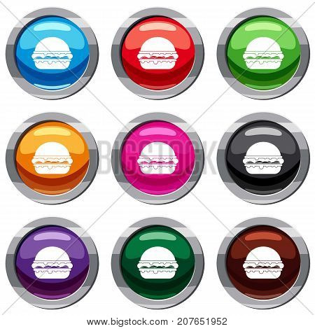Burger set icon isolated on white. 9 icon collection vector illustration