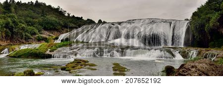 Huangguoshu Waterfall is located on the Baishui River in Guizhou province in China.