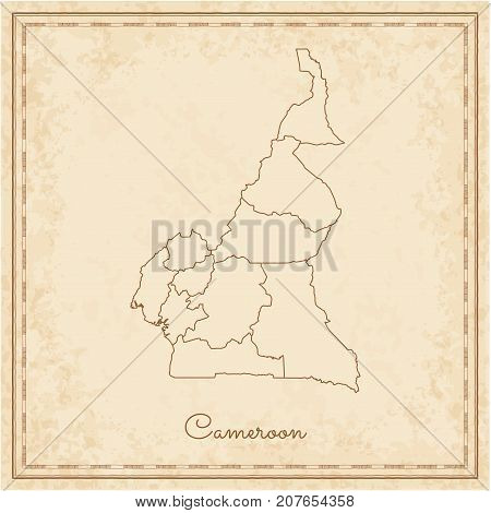 Cameroon Region Map: Stilyzed Old Pirate Parchment Imitation. Detailed Map Of Cameroon Regions. Vect