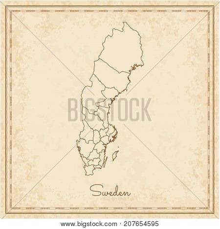 Sweden Region Map: Stilyzed Old Pirate Parchment Imitation. Detailed Map Of Sweden Regions. Vector I