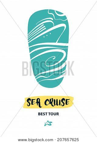 Freehand Drawn Image With Cruise Ship. Concept Design  Illustrat