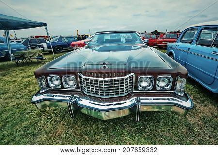 KYIV, UKRAINE - OCTOBER 2017: Vintage brown personal luxury coupe Car Ford Thunderbird (sixth generation) at the 