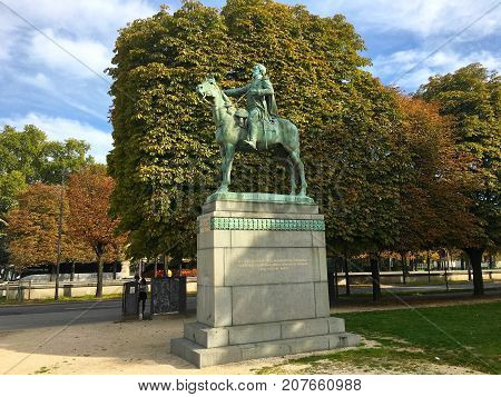 Paris France, 23 September 2017: The bronze equestrian statue of Simon Bolivar in Paris, which originally was produced by the French sculptor and artist Emmanuel Fremiet
