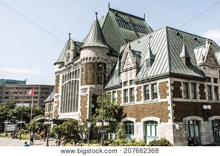 Quebec, Canada - 12.09.2017 View of Gare du Palais, Quebec Central Train Station. Opened in 1915 and is a Heritage Railway Station