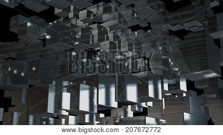 Abstract background with chaotic cubes. 3d rendering.