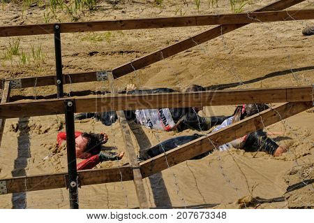 Under Barbed Wire Stage Of Heroes Race. Tyumen