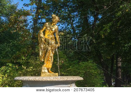 Fountain Of Danaid In The Autumn Sunny Day On September 28, 2017 In Peterhof, Russia.