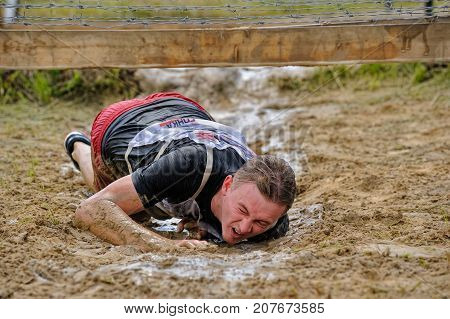 Under Barbed Wire Stage Of Heroes Race. Tyumen