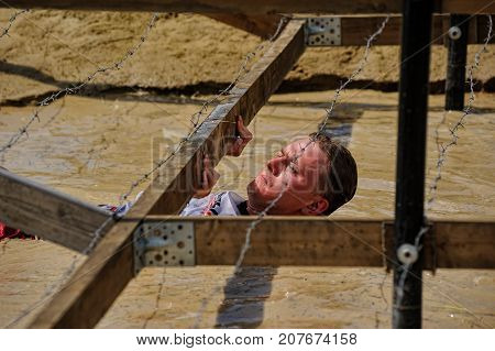 Under Barbed Wire Stage Of Heroes Race. Tyumen