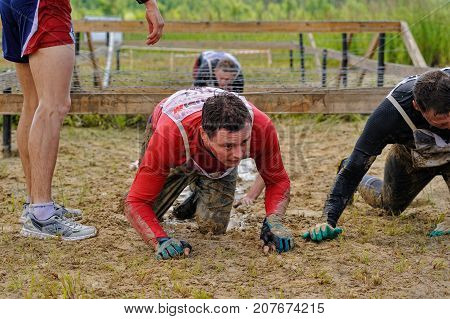 Under Barbed Wire Stage Of Heroes Race. Tyumen