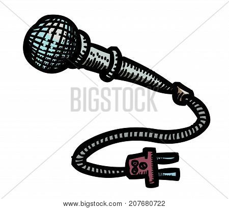 Microphone cartoon hand drawn image. Original colorful artwork, comic childish style drawing.