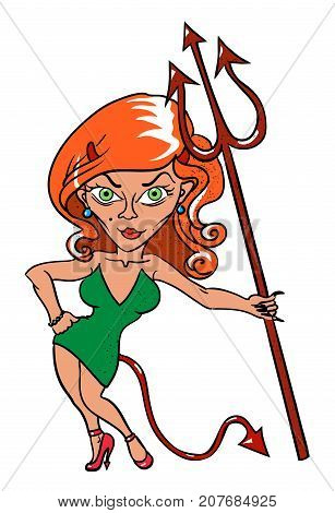 Cartoon image of devil girl. An artistic freehand picture.