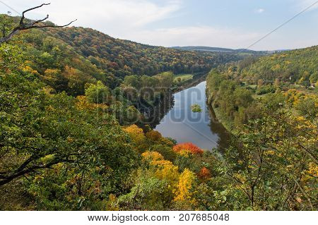 Autumn river Berounka in central Bohemia, Czech republic